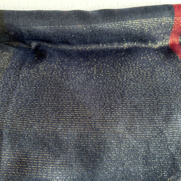 NWT Artizan Robin Barre Sparkly Plaid Scarf or Wrap, Navy With Red, Gold Sparkle - Picture 8 of 16